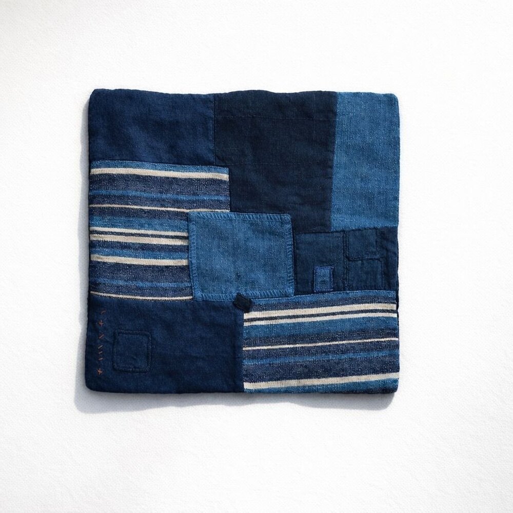 Ralph Lauren Stover Artisan Linen Patchwork Throw Pillow Cover Only 20x20 Blue - Picture 16 of 16